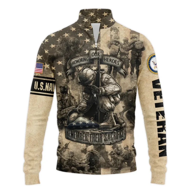 Veteran Remember Honor Respect Memorial Day U.S. Navy Veterans All Over Prints Quarter-Zip Jacket