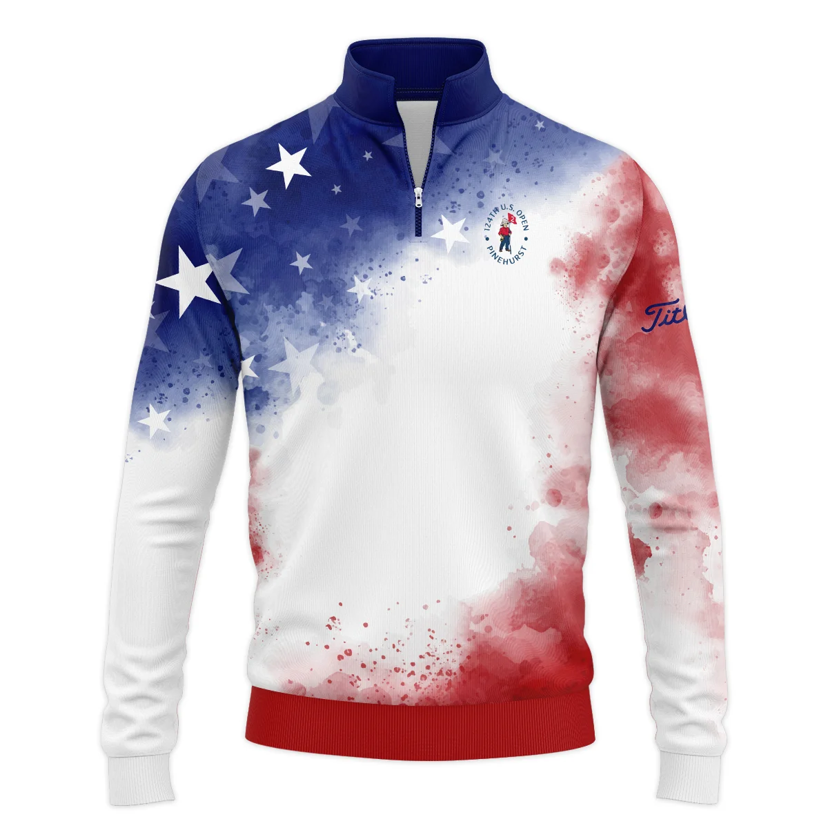 124th U.S. Open Pinehurst Titleist Blue Red Watercolor Star White Backgound Style Classic, Short Sleeve Round Neck Polo Shirt
