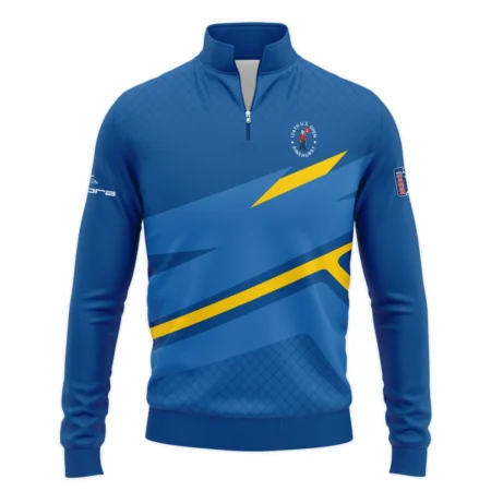 Cobra Golf 124th U.S. Open Pinehurst Blue Yellow Mix Pattern Zipper Polo Shirt Style Classic