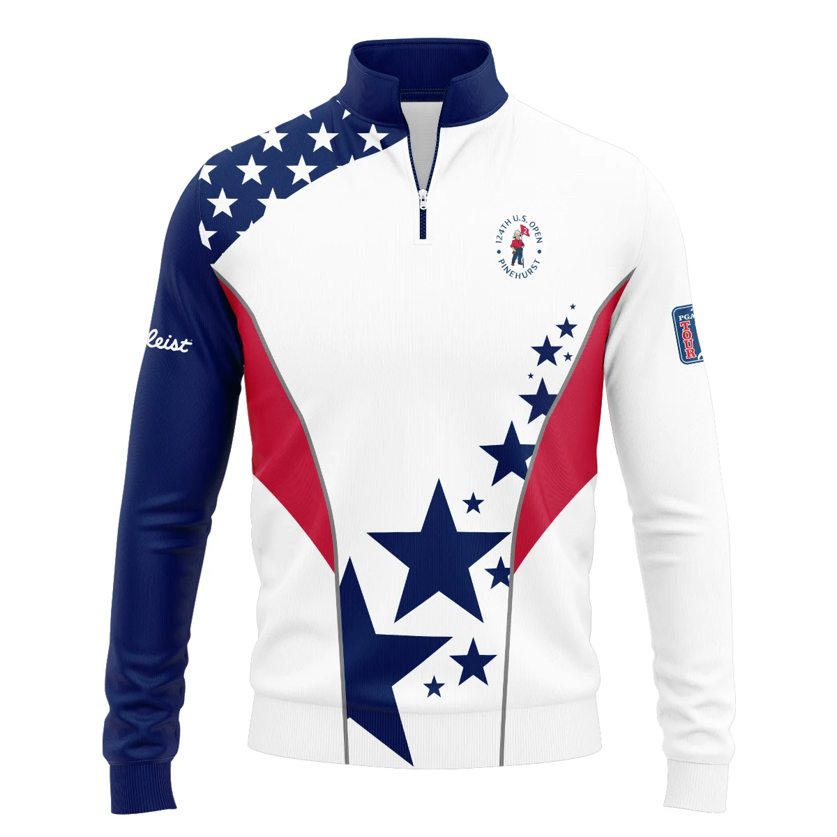 124th U.S. Open Pinehurst Titleist Stars US Flag White Blue Mandarin collar Quater-Zip Long Sleeve