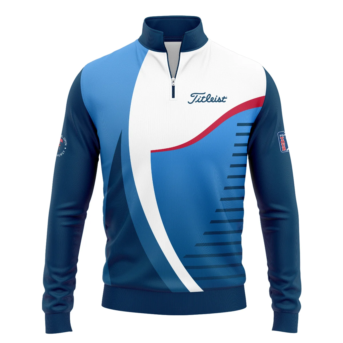124th U.S. Open Pinehurst Golf Sport Titleist Zipper Polo Shirt Blue Gradient Red Straight Zipper Polo Shirt For Men