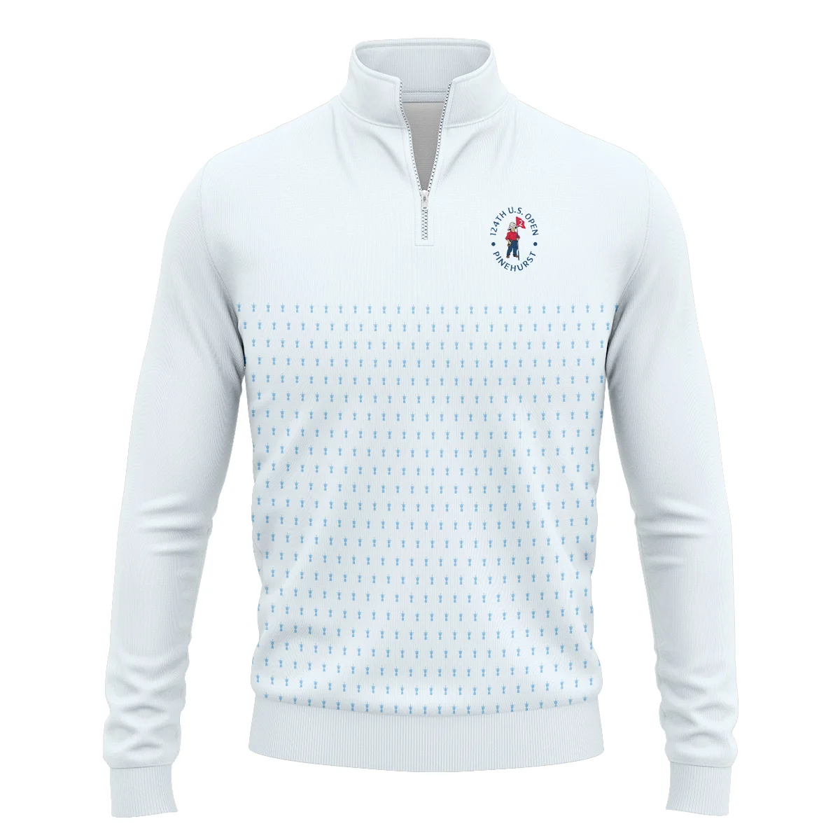 U.S Open Trophy Pattern Light Blue 124th U.S. Open Pinehurst Titleist Style Classic, Short Sleeve Polo Shirts Quarter-Zip