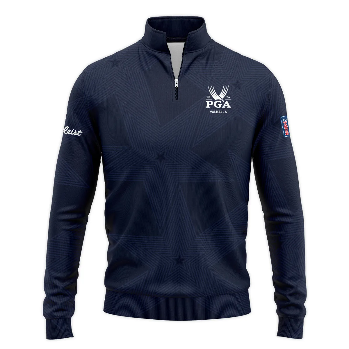 Golf Navy Color Star Pattern 2024 PGA Championship Valhalla Titlest Zipper Polo Shirt Style Classic