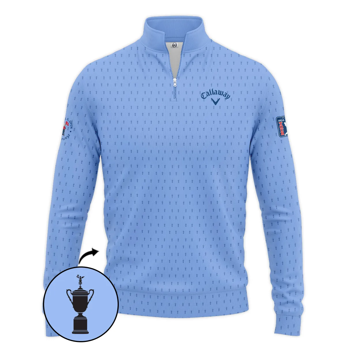 Golf Pattern Cup Blue 124th U.S. Open Pinehurst Pinehurst Callaway Zipper Polo Shirt Style Classic