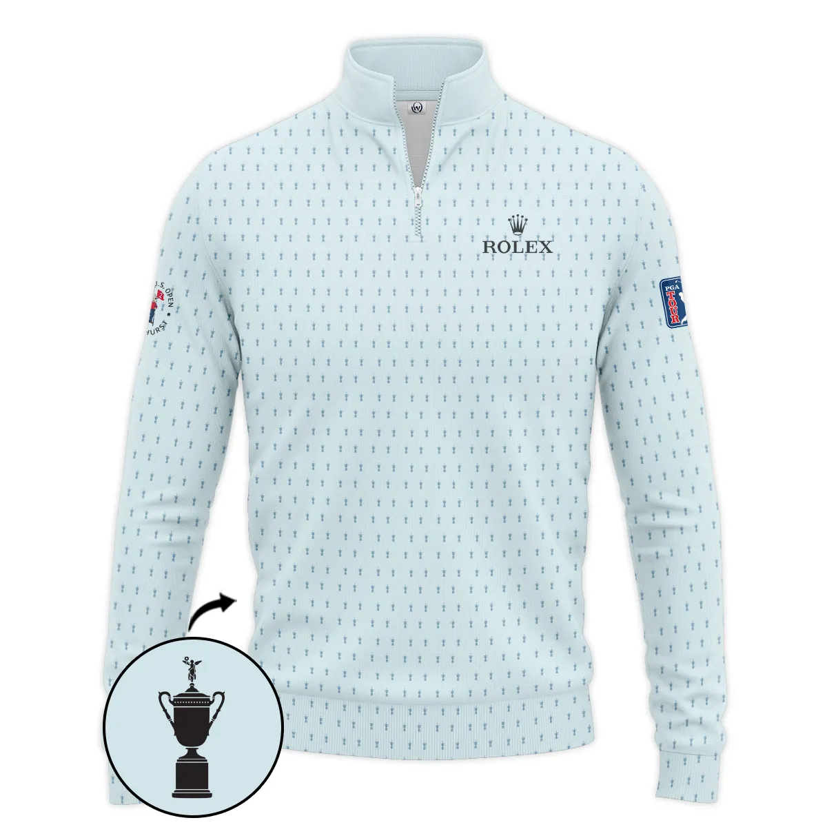 Golf Pattern Cup Light Blue Mix Green 124th U.S. Open Pinehurst Pinehurst Rolex Zipper Polo Shirt Style Classic