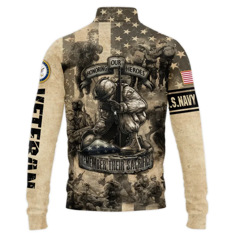 Veteran Remember Honor Respect Memorial Day U.S. Navy Veterans All Over Prints Quarter-Zip Jacket