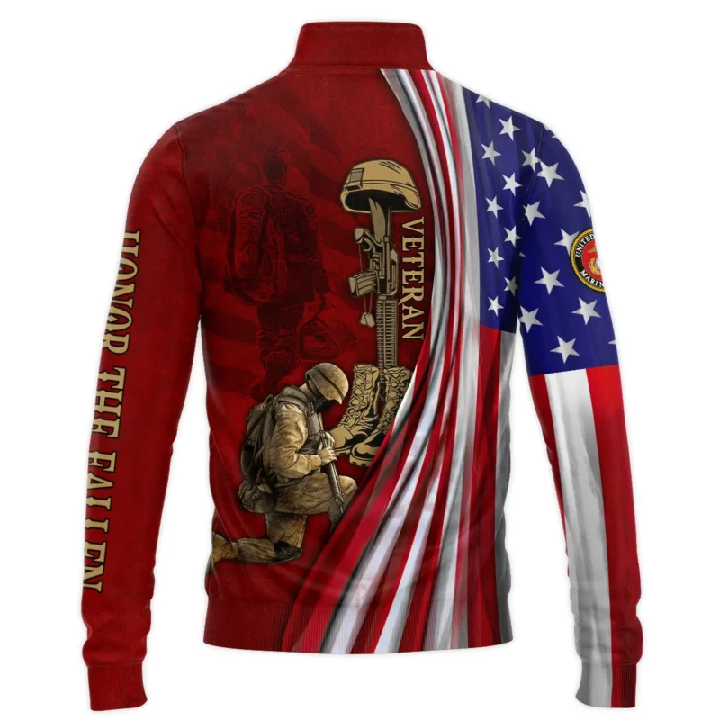 Veteran Us Flag Honor The Fallen U.S. Marine Corps Veterans All Over Prints Quarter-Zip Jacket