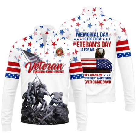 Veteran Memorial Day Remember Honor Respect U.S. Marine Corps Veterans All Over Prints Quarter-Zip Jacket