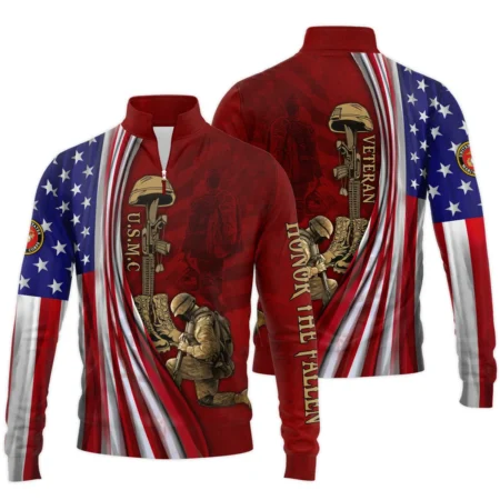 Veteran Us Flag Honor The Fallen U.S. Marine Corps Veterans All Over Prints Quarter-Zip Jacket