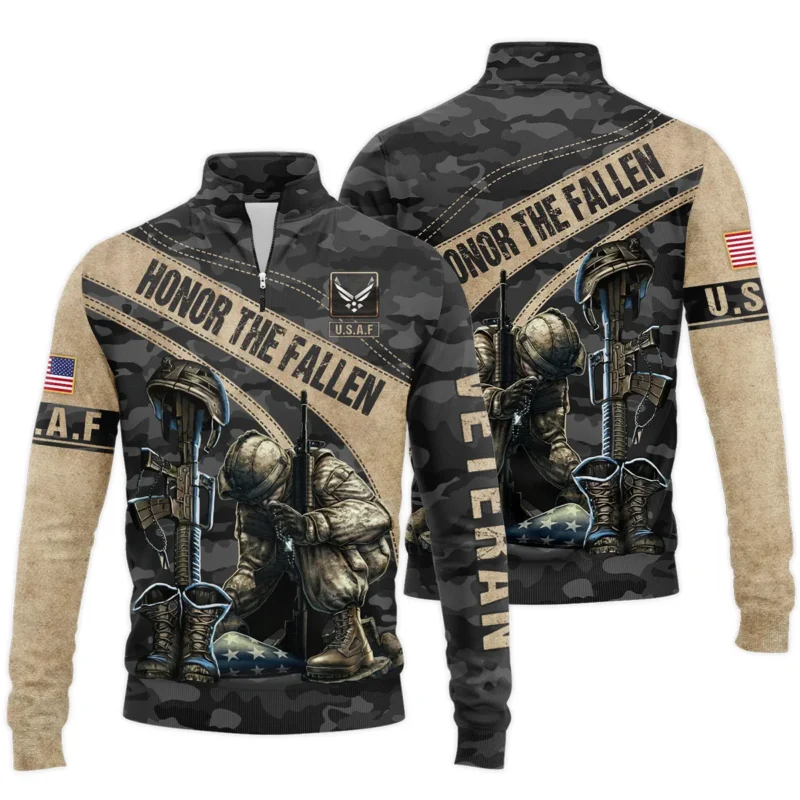 Veteran Camo Honor The Fallen U.S. Air Force Veterans All Over Prints Quarter-Zip Jacket