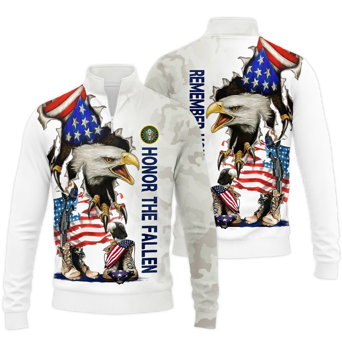 Veteran Remember Honor Respect U.S. Army Veterans All Over Prints Quarter-Zip Jacket