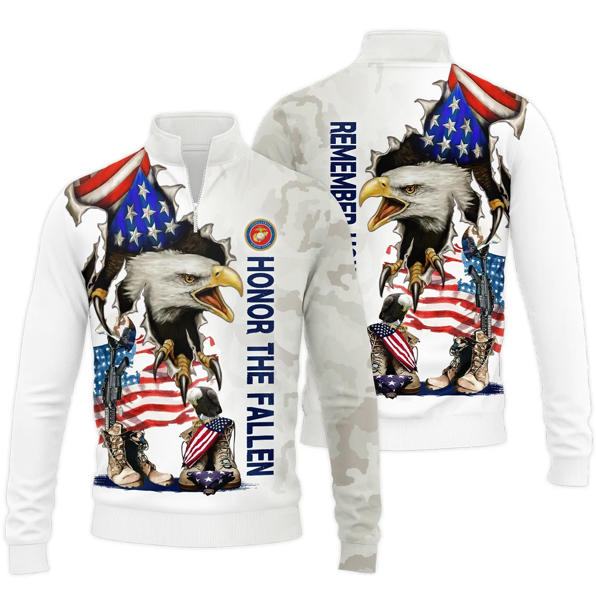 Veteran Remember Honor Respect U.S. Marine Corps Veterans All Over Prints Quarter-Zip Jacket