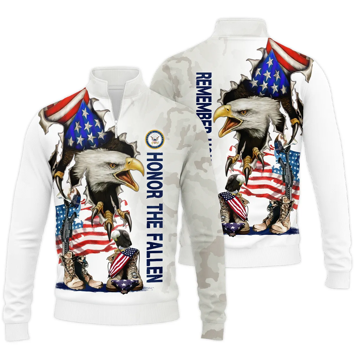 Veteran Remember Honor Respect U.S. Navy Veterans All Over Prints Quarter-Zip Jacket