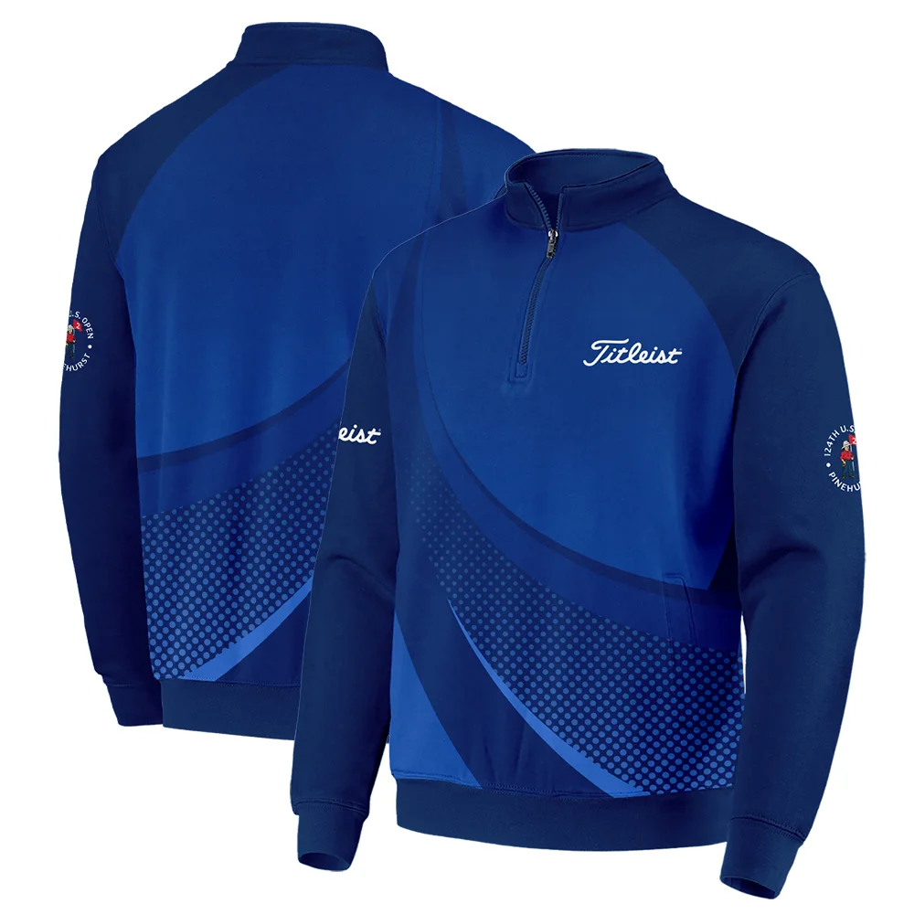 Titleist 124th U.S. Open Pinehurst Golf Sport Zipper Polo Shirt Dark Blue Gradient Halftone Pattern All Over Print Zipper Polo Shirt For Men