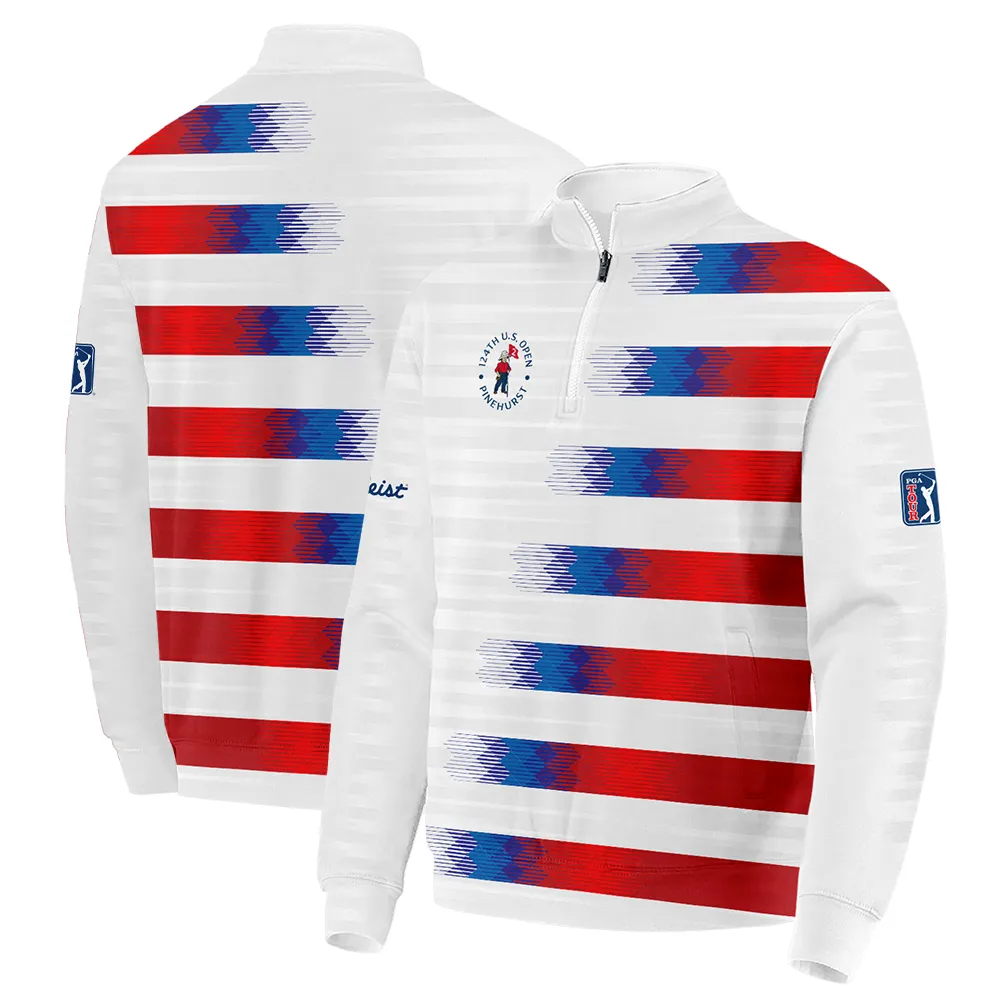 124th U.S. Open Pinehurst Titleist Zipper Hoodie Shirt Sports Blue Red White Pattern All Over Print Zipper Hoodie Shirt
