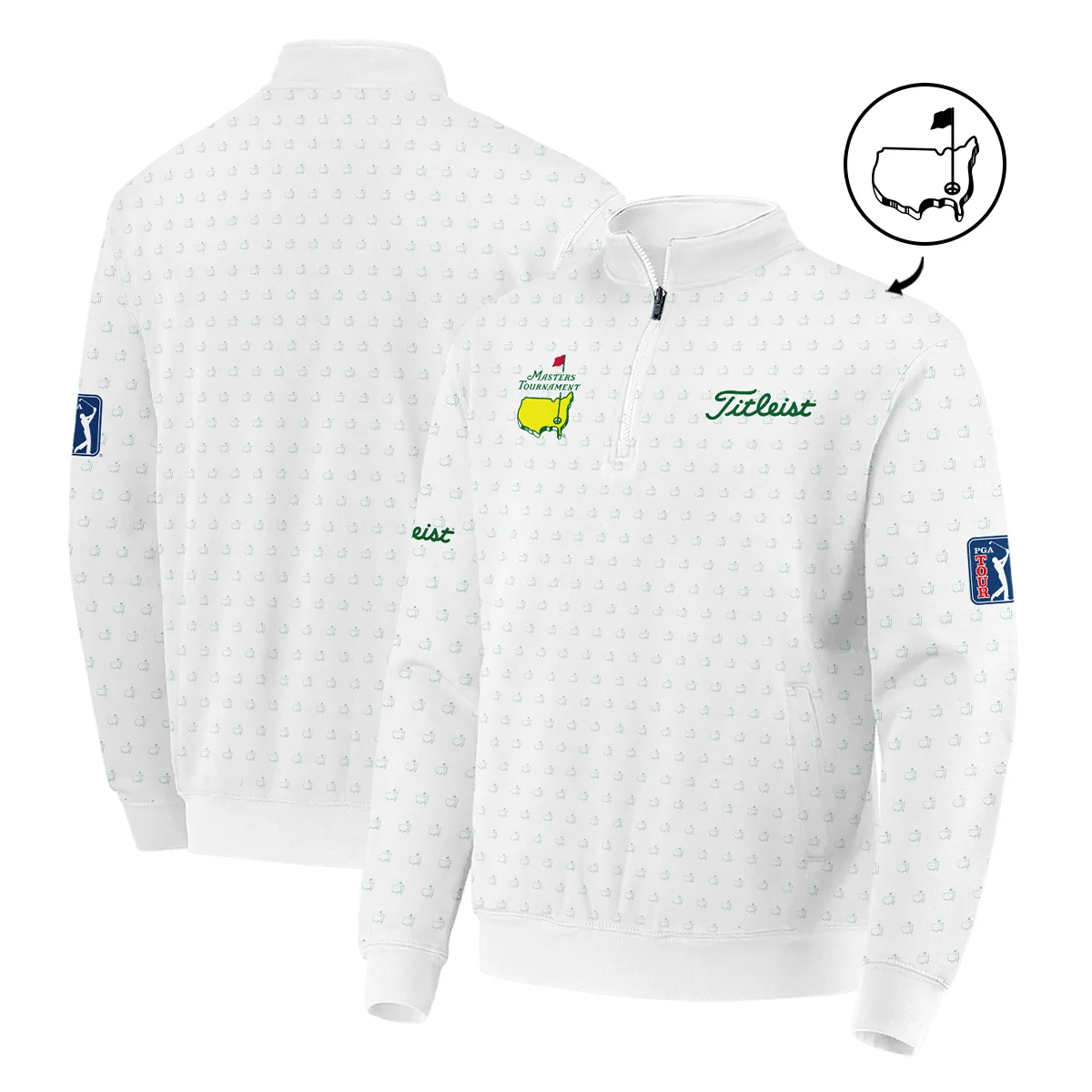 Golf Sport Masters Tournament Titleist Long Polo Shirt Sports Logo Pattern White Green Long Polo Shirt For Men