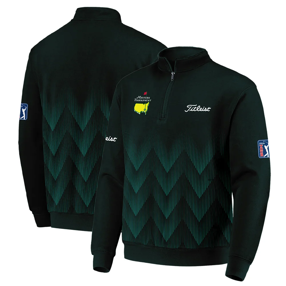 Masters Tournament Golf Titleist Long Polo Shirt Zigzag Pattern Dark Green Golf Sports All Over Print Long Polo Shirt For Men
