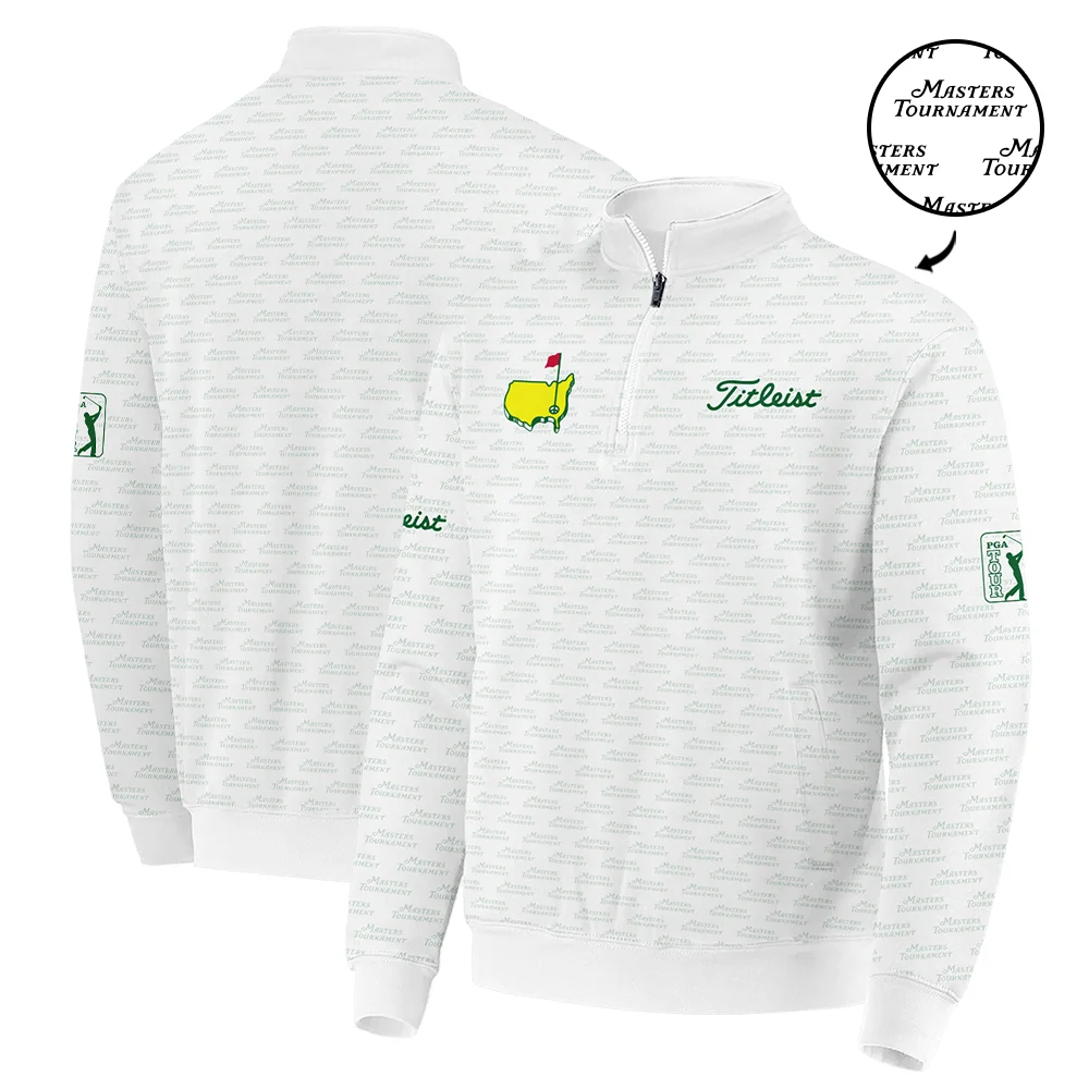 Masters Tournament Golf Titleist Zipper Polo Shirt Logo Text Pattern White Green Golf Sports All Over Print Zipper Polo Shirt For Men
