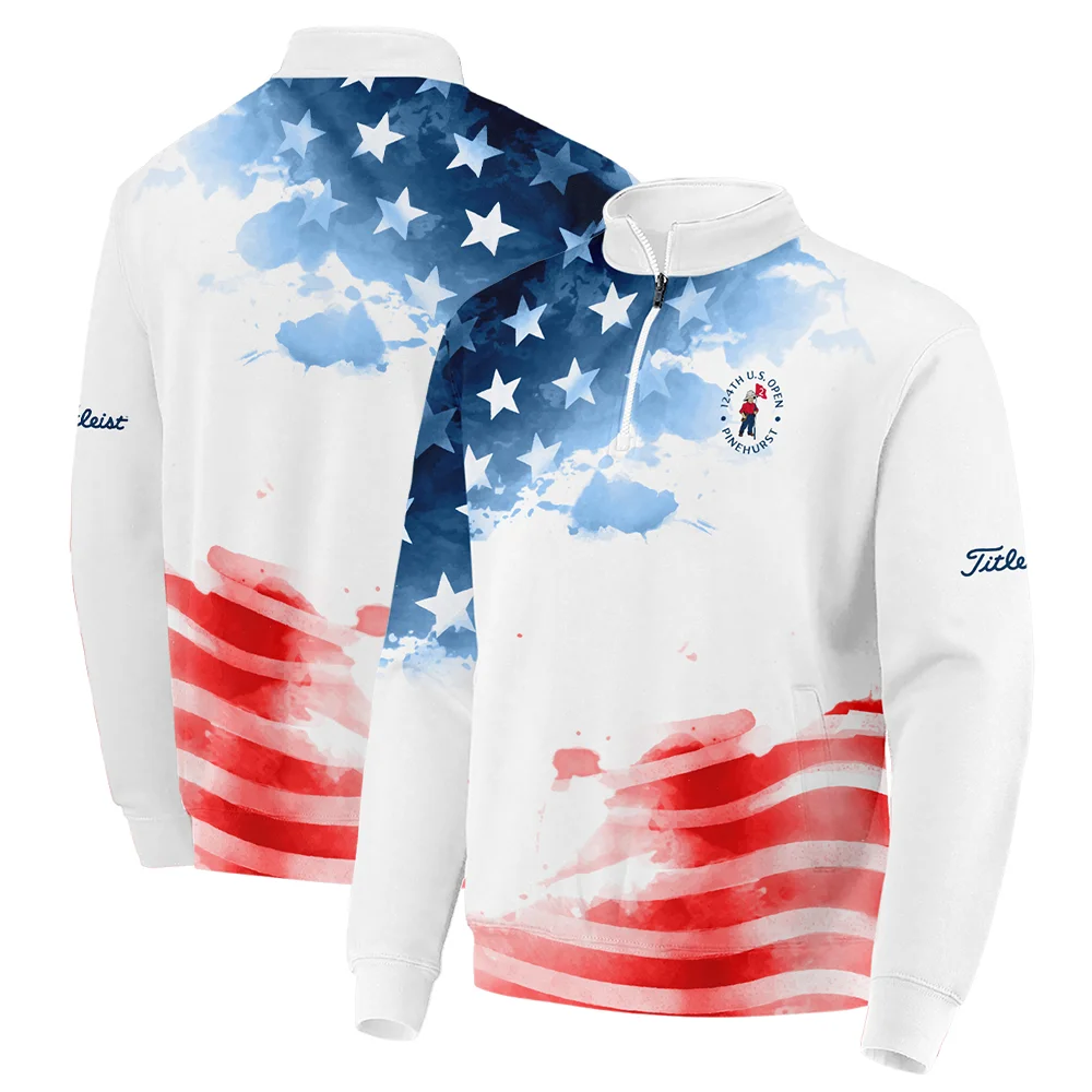Golf 124th U.S. Open Pinehurst Titleist Long Polo Shirt US Flag Watercolor Golf Sports All Over Print Long Polo Shirt For Men
