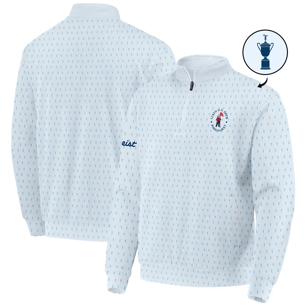 124th U.S. Open Pinehurst Golf Zipper Polo Shirt Titleist Pattern Cup Pastel Blue Zipper Polo Shirt For Men