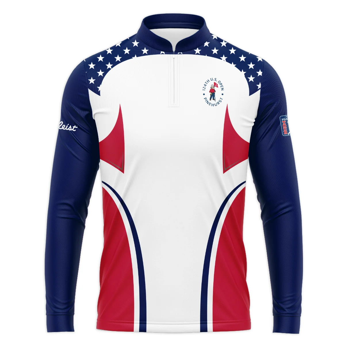 124th U.S. Open Pinehurst Titleist Stars White Dark Blue Red Line Vneck Polo Shirt Style Classic Polo Shirt For Men