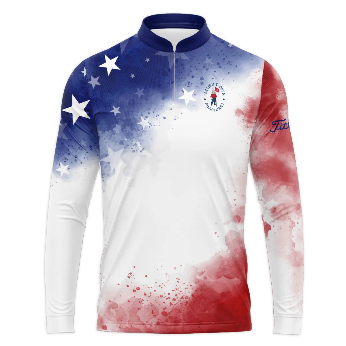 124th U.S. Open Pinehurst Titleist Blue Red Watercolor Star White Backgound Style Classic, Short Sleeve Round Neck Polo Shirt