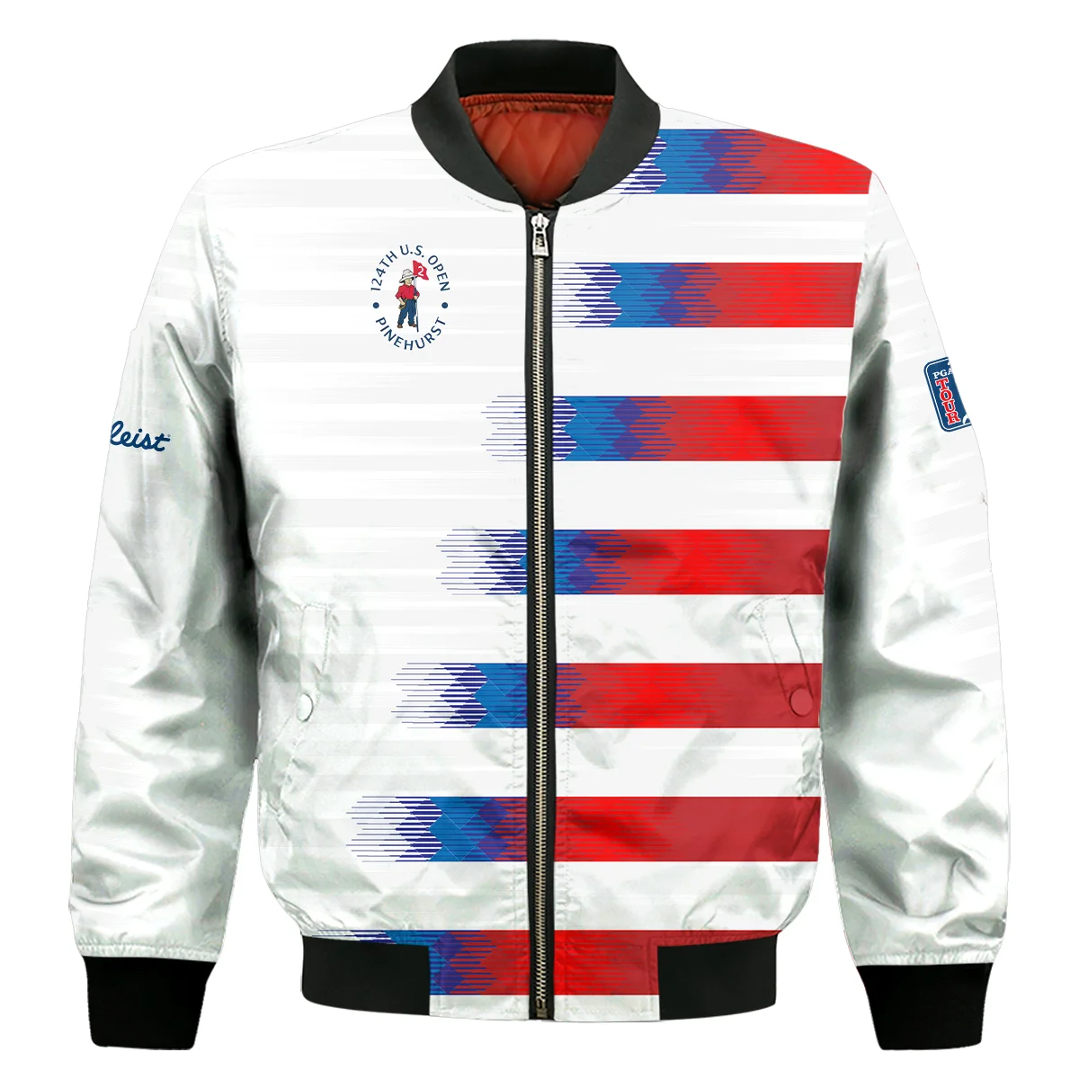 Titleist 124th U.S. Open Pinehurst Golf Sport Bomber Jacket Blue Red White Abstract All Over Print Bomber Jacket