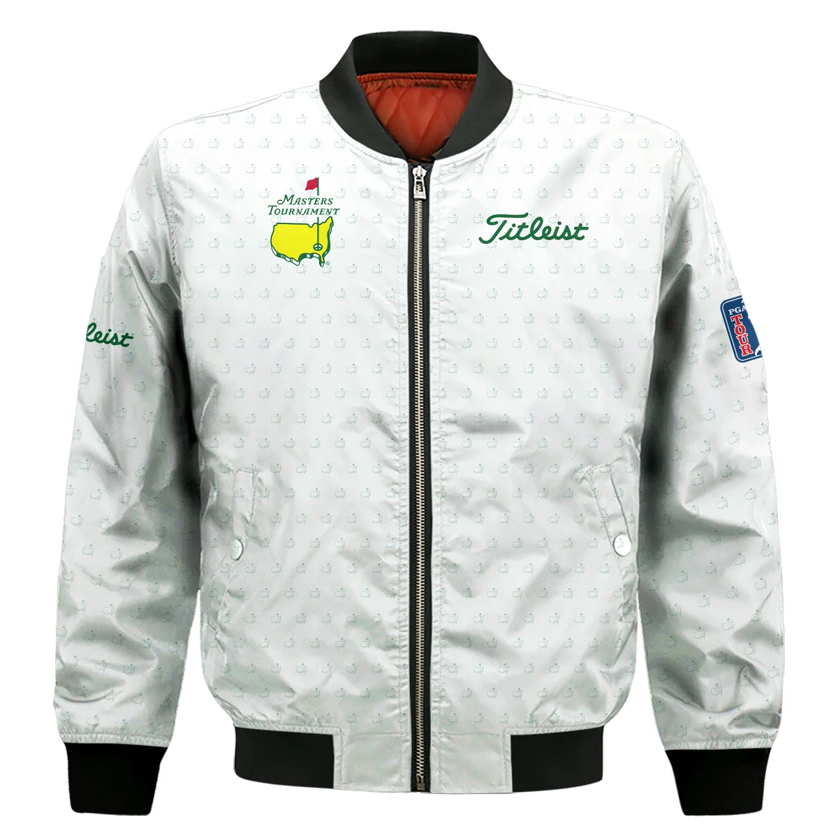 Golf Sport Masters Tournament Titleist Stand Colar Jacket Sports Logo Pattern White Green Stand Colar Jacket