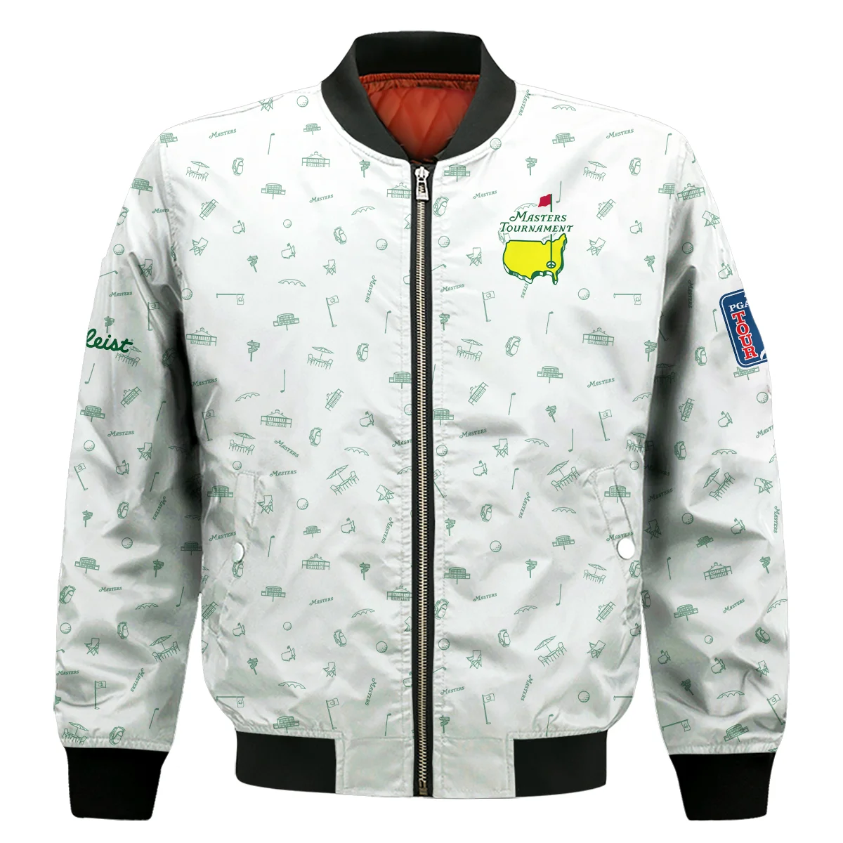Golf Masters Tournament Titleist Bomber Jacket Augusta Icons Pattern White Green Golf Sports All Over Print Bomber Jacket