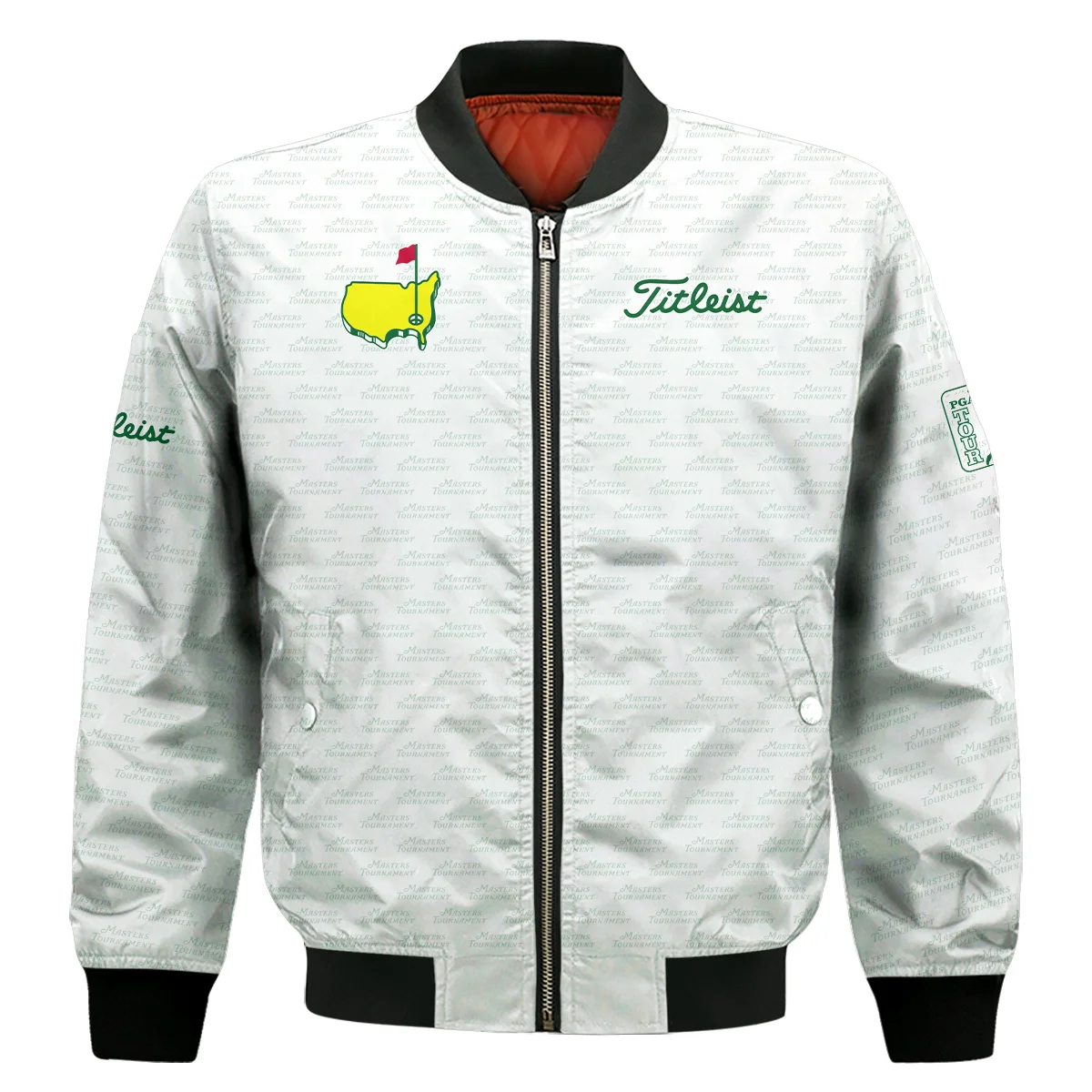 Masters Tournament Golf Titleist Bomber Jacket Logo Text Pattern White Green Golf Sports All Over Print Bomber Jacket