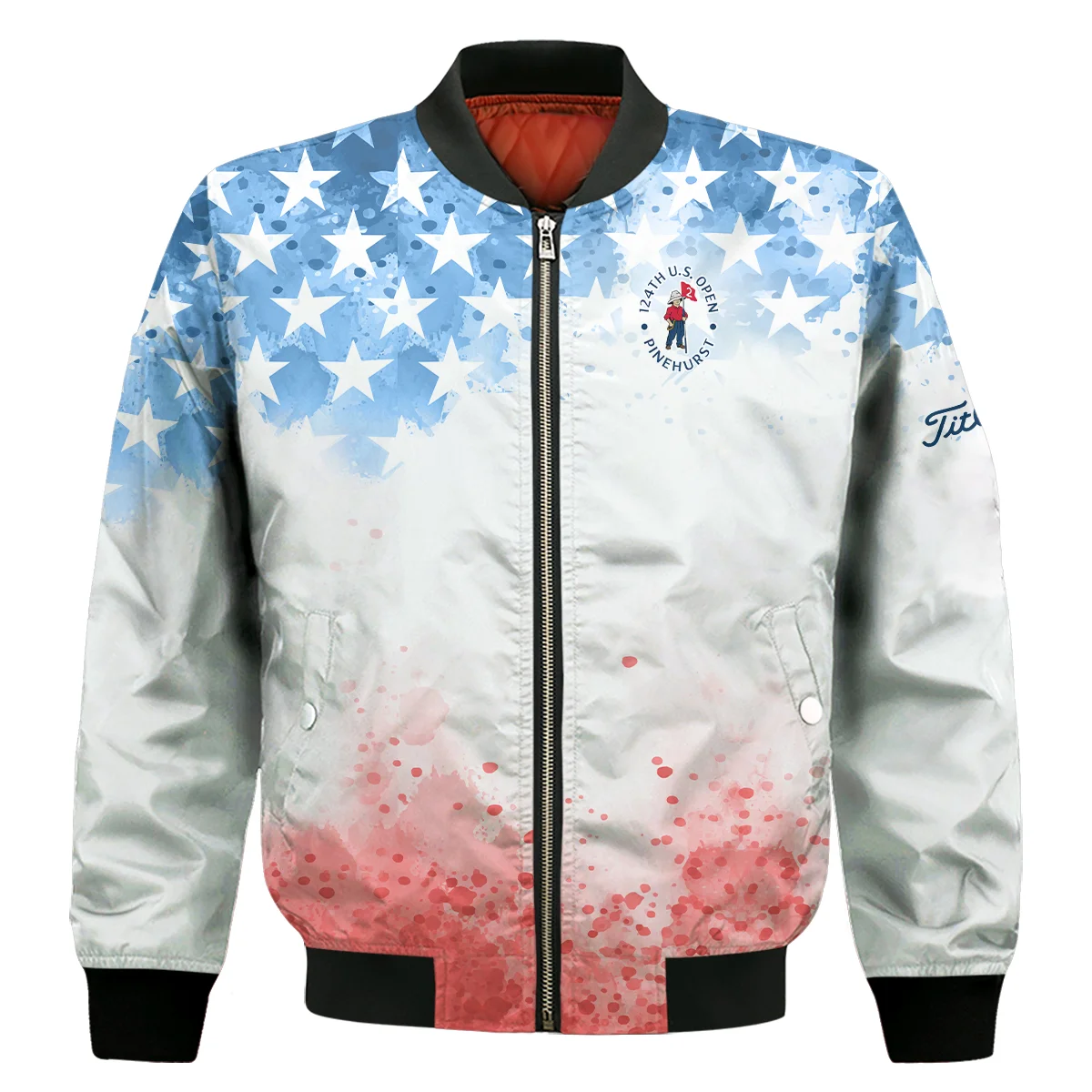 Special Version 124th U.S. Open Pinehurst Titleist Bomber Jacket Watercolor Blue Red Stars Bomber Jacket