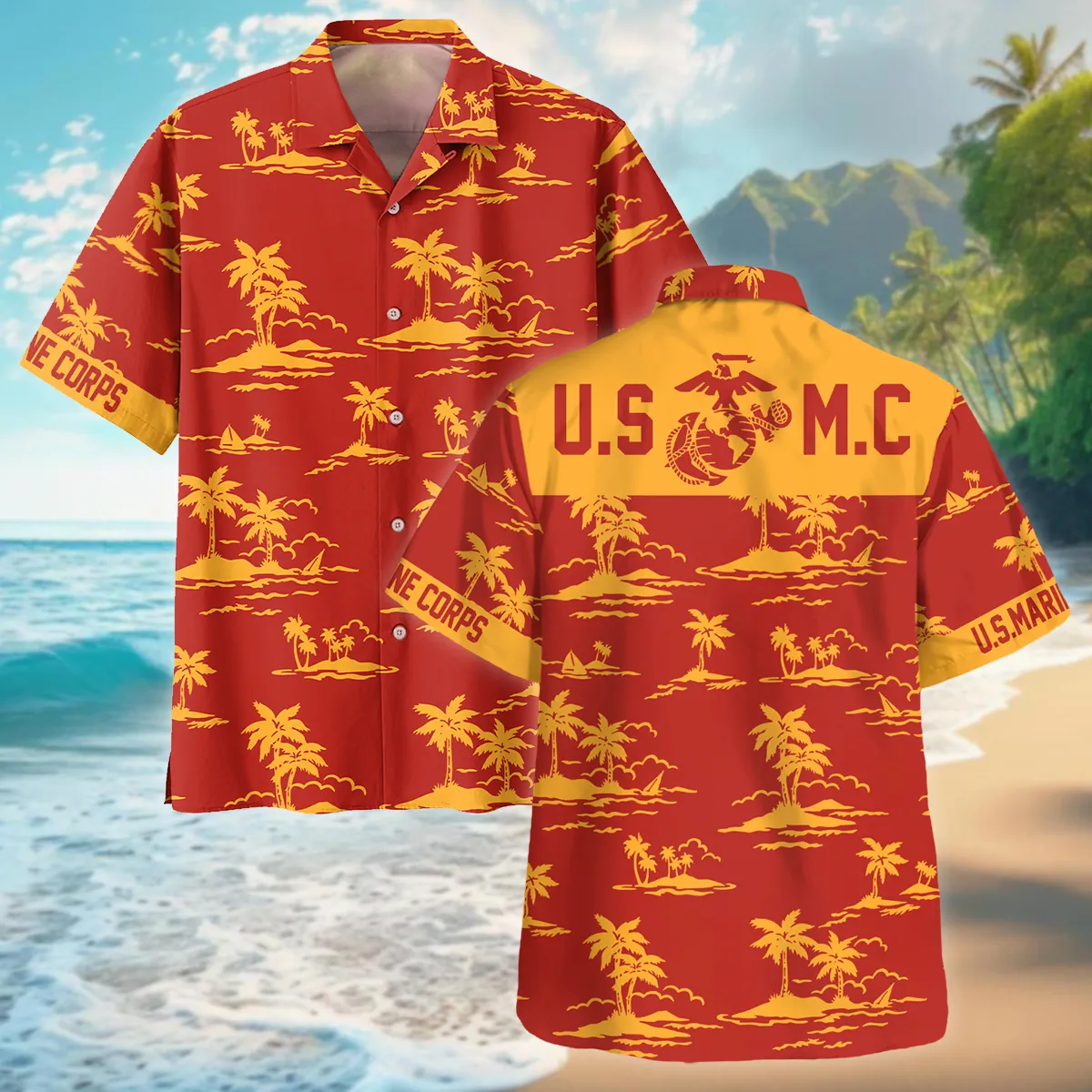 Hawaii Style Pattern U.S. Marine Corps Premium T-Shirt All Over Prints Gift Loves
