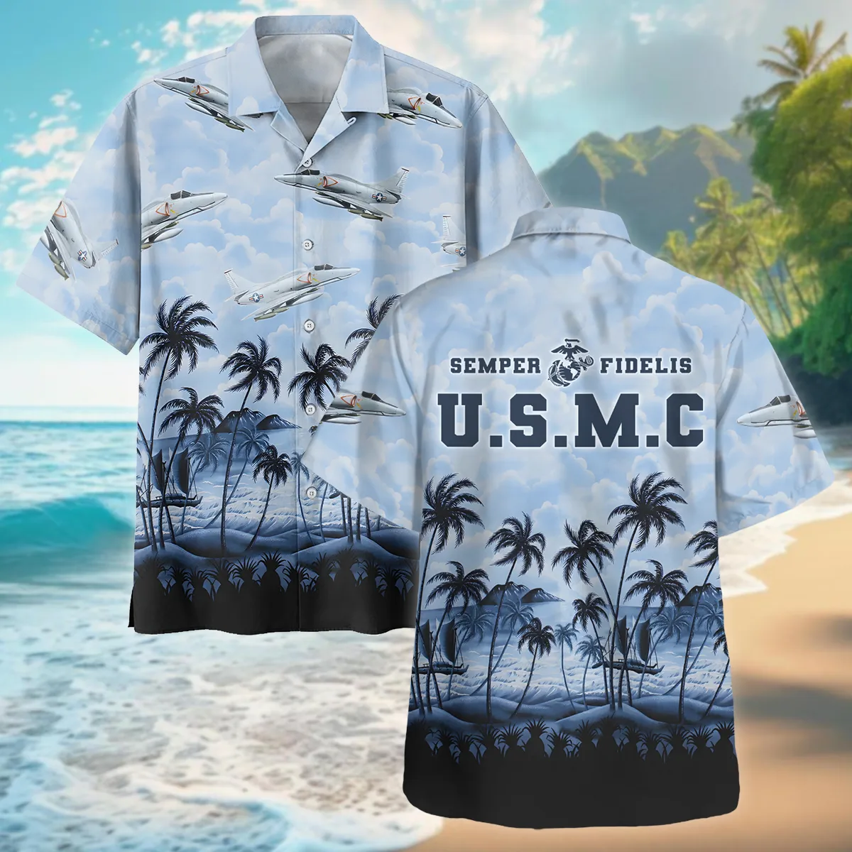 Hawaii Style Pattern U.S. Marine Corps Oversized Hawaiian Shirt All Over Prints Gift Loves