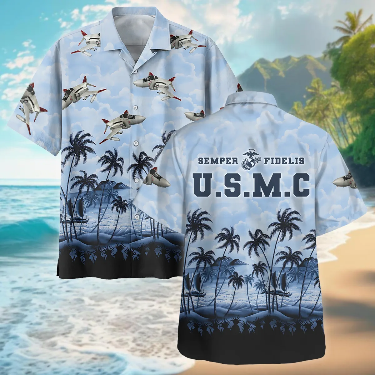 F-4 Phantom II Hawaii Style Palm Tree U.S. Marine Corps Oversized Hawaiian Shirt All Over Prints Gift Loves