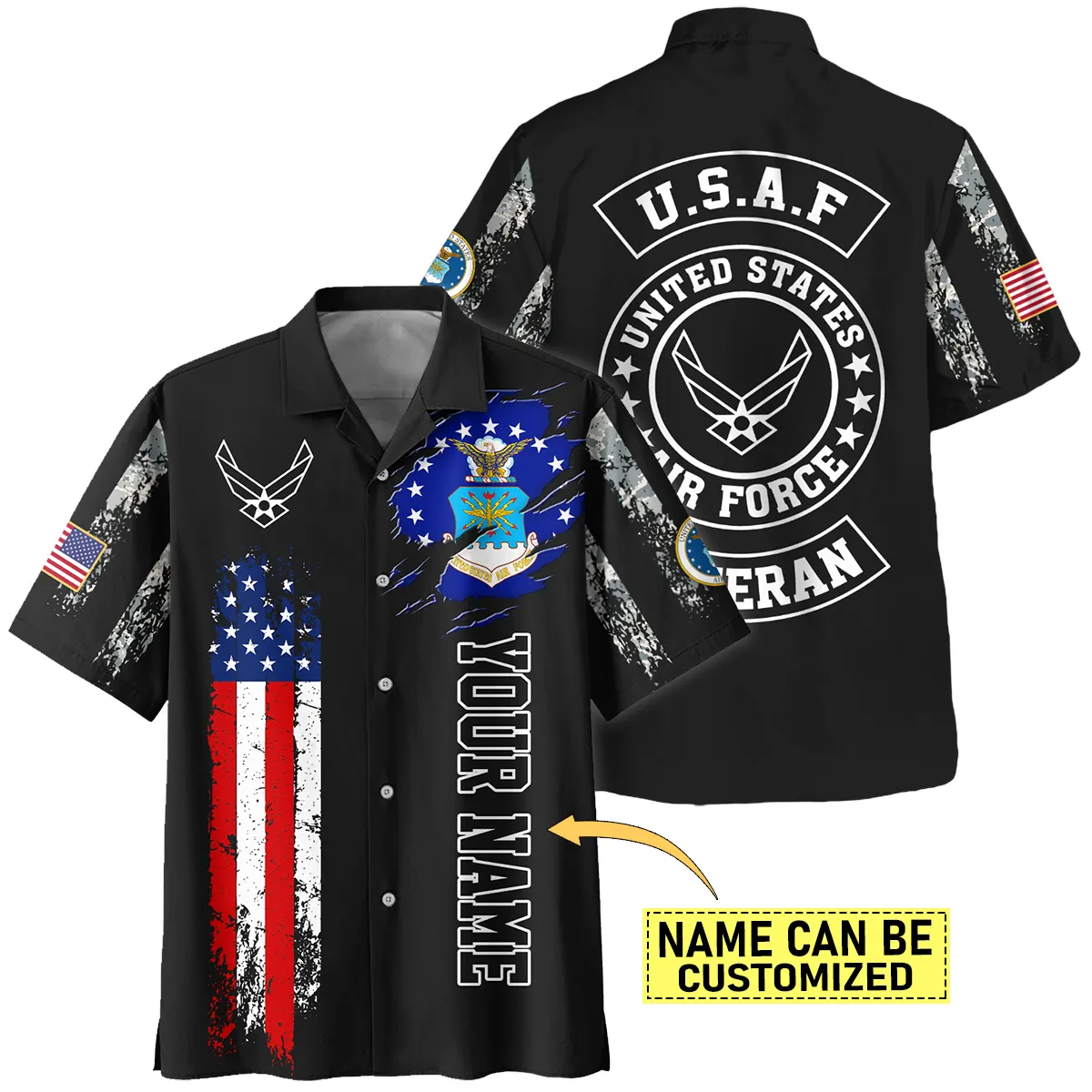Flag Camo Pattern Custom Name U.S. Air Force All Over Prints Oversized Hawaiian Shirt