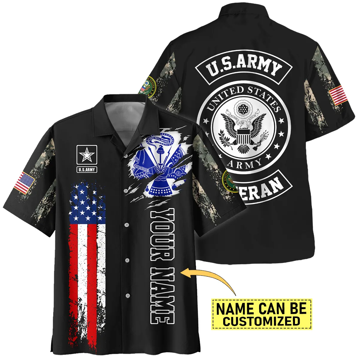 Flag Camo Pattern Custom Name U.S. Army All Over Prints Polo Shirt