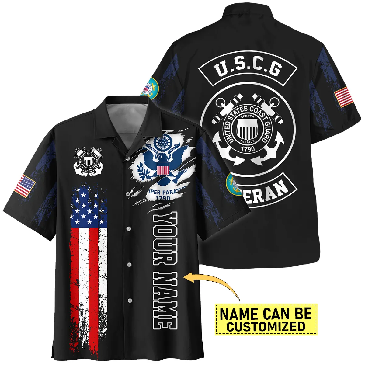 Flag Camo Pattern Custom Name U.S. Coast Guard All Over Prints Hoodie