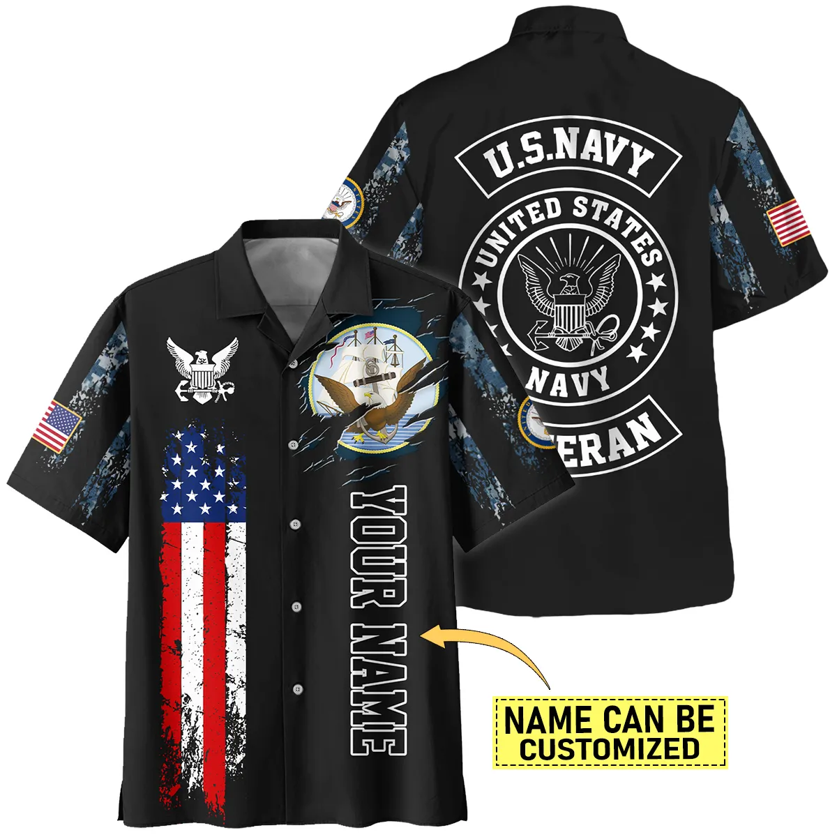 Flag Camo Pattern Custom Name U.S. Navy All Over Prints Hoodie