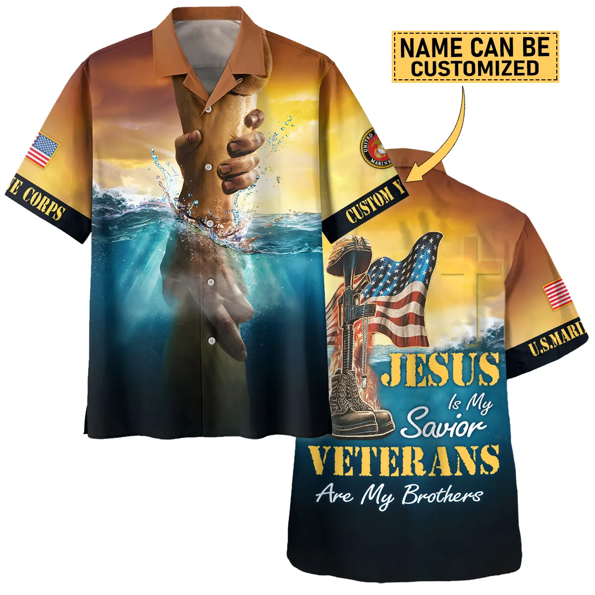 Jesus Is My Savior Veterans Are My Brothers Custom Name U.S. Marine Corps All Over Prints Oversized Hawaiian Shirt