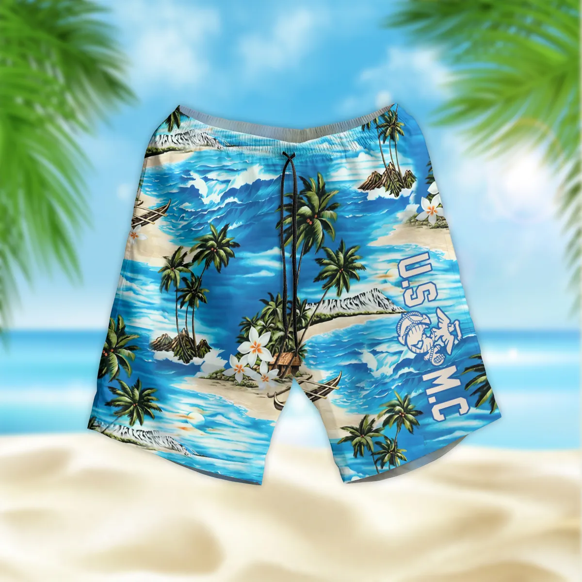 Hawaii Style Palm Tree U.S. Marine Corps Beach Short All Over Prints Gift Loves