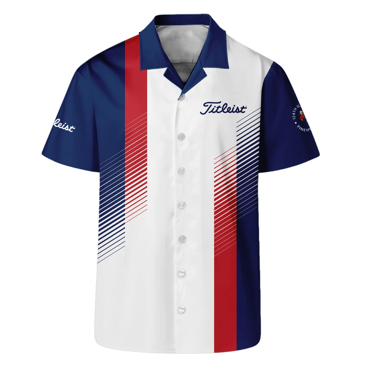 Sport Titleist 124th U.S. Open Pinehurst Golf Hawaiian Shirt Blue Red Striped Pattern White All Over Print Oversized Hawaiian Shirt