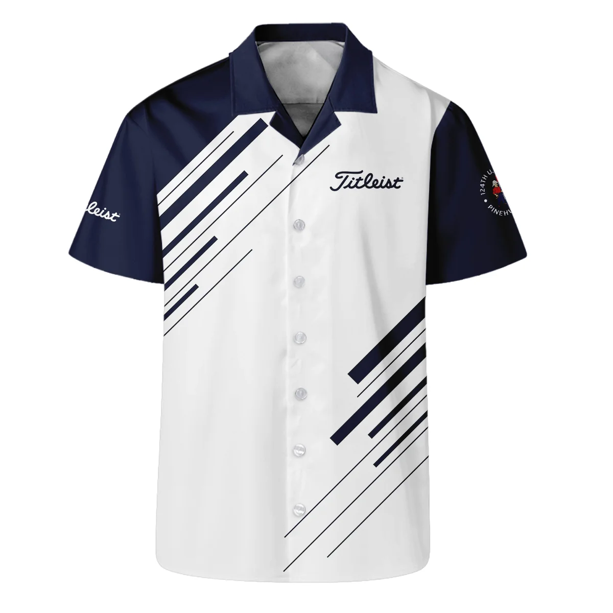 Titleist 124th U.S. Open Pinehurst Golf Long Polo Shirt Striped Pattern Dark Blue White All Over Print Long Polo Shirt For Men