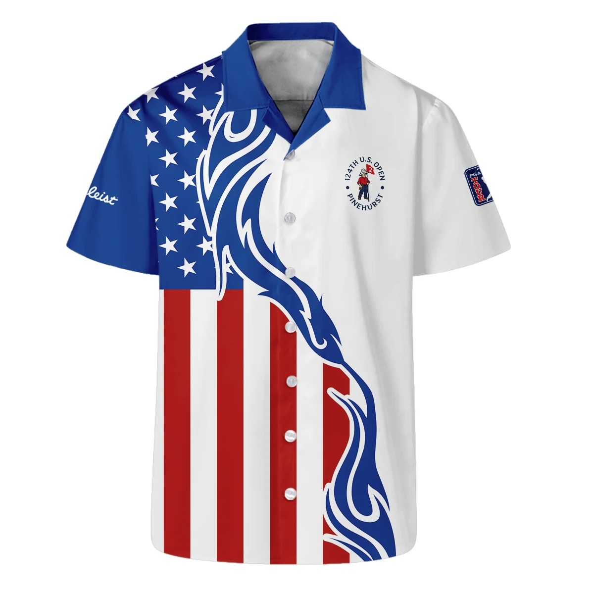 Golf Sport Titleist 124th U.S. Open Pinehurst Long Polo Shirt USA Flag Pattern Blue White All Over Print Long Polo Shirt For Men