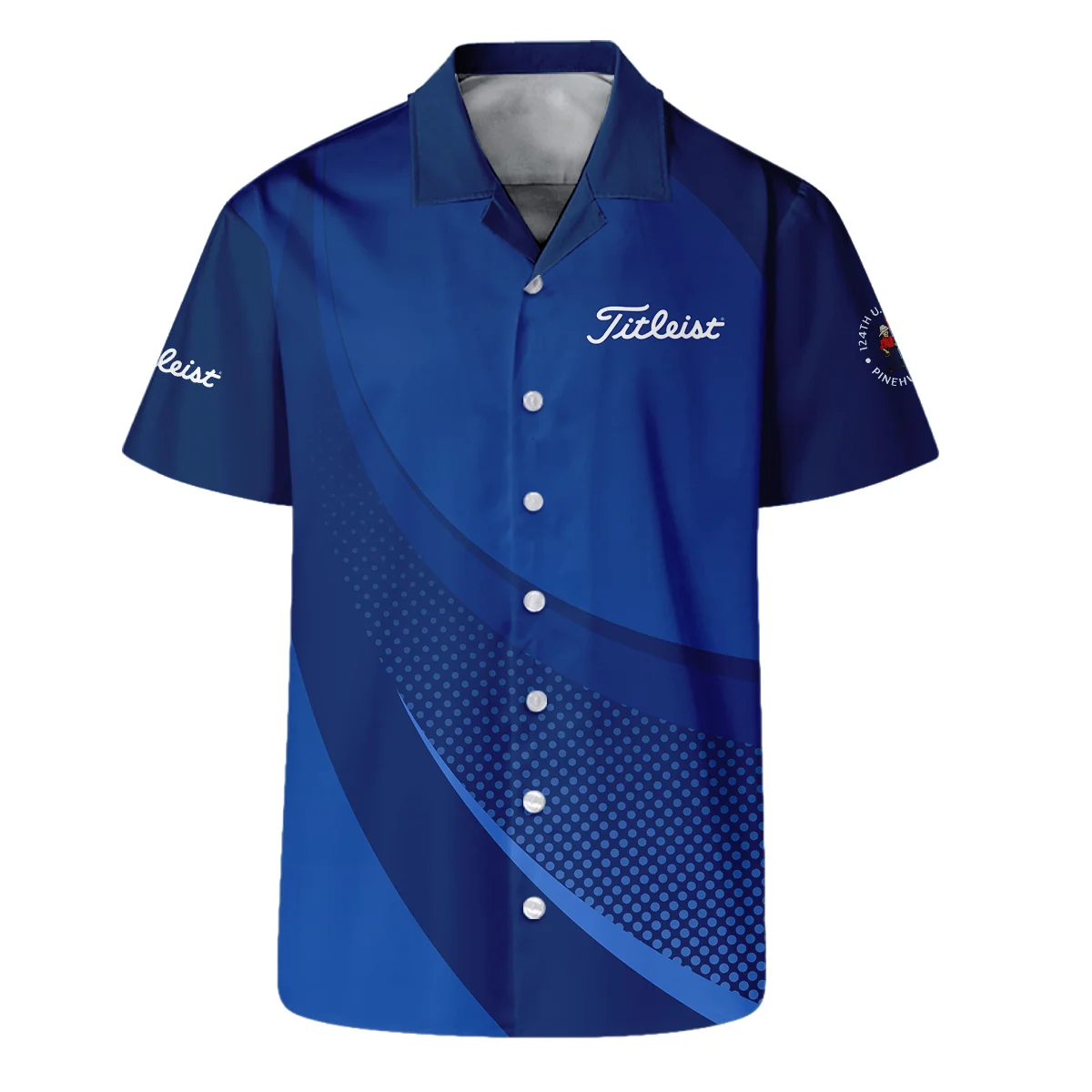 Titleist 124th U.S. Open Pinehurst Golf Sport Zipper Polo Shirt Dark Blue Gradient Halftone Pattern All Over Print Zipper Polo Shirt For Men
