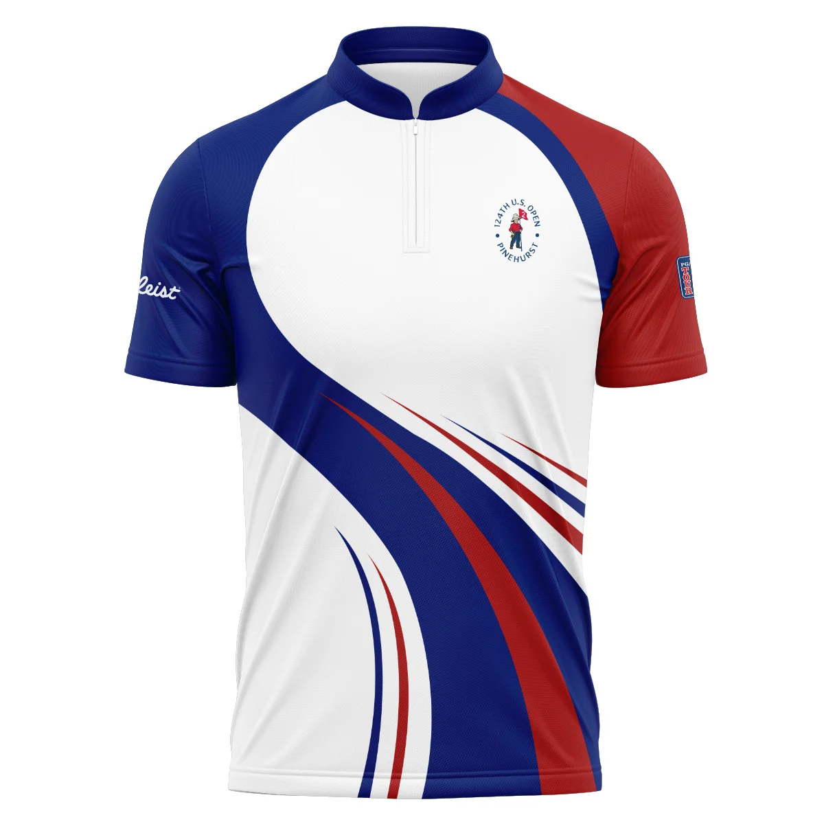 Titleist 124th U.S. Open Pinehurst Golf Blue Red White Background Long Polo Shirt Style Classic Long Polo Shirt For Men