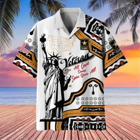 U.S. Army Veteran All Over Prints Oversized Hawaiian Shirt Patriotic Retired Soldiers Respectful Attire For Army Service Members
