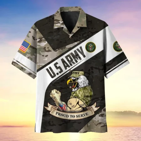 U.S. Army Veteran All Over Prints Oversized Hawaiian Shirt Army Retirees Patriotic Attire For Military Retirees