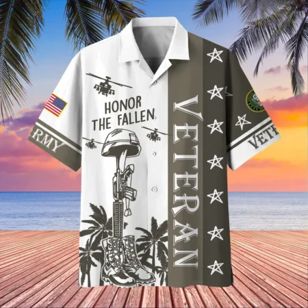 U.S. Army Veteran All Over Prints Oversized Hawaiian Shirt Army Retirees Patriotic Attire For Military Retirees