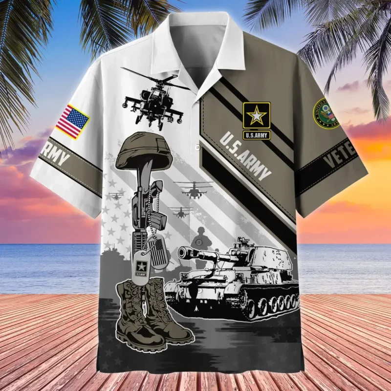 U.S. Army Veteran All Over Prints Oversized Hawaiian Shirt Army Retirees Patriotic Attire For Military Retirees