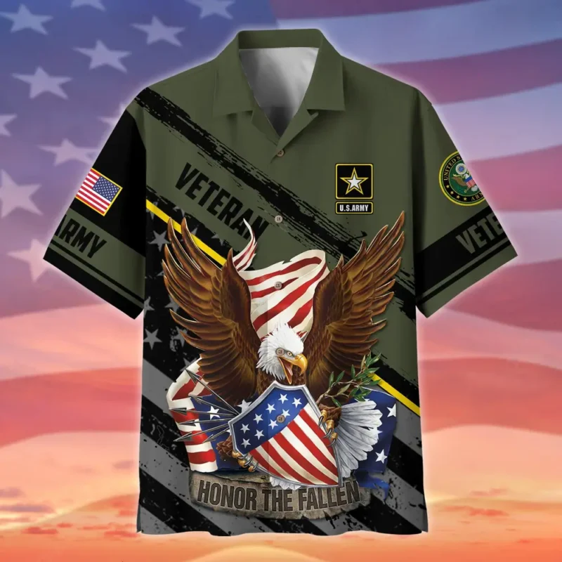 U.S. Army Veteran All Over Prints Oversized Hawaiian Shirt Army Retirees Patriotic Clothing For Veteran Events